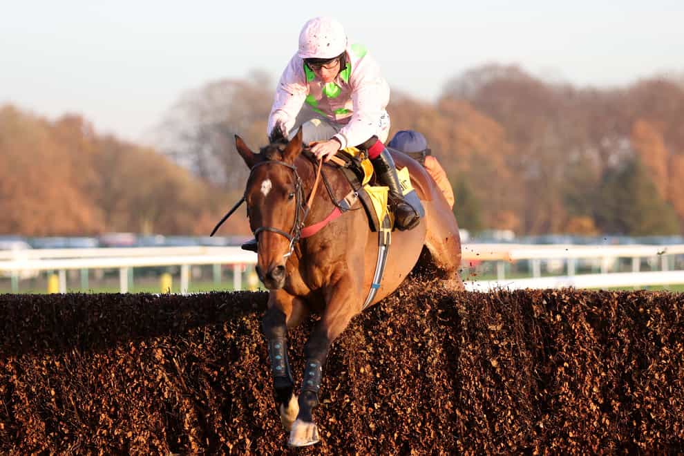 Royale Pagaille ridden by Charlie Deutsch wins The Betfair Chase during Betfair Chase Day at Haydock Park Racecourse (Nigel French/PA)