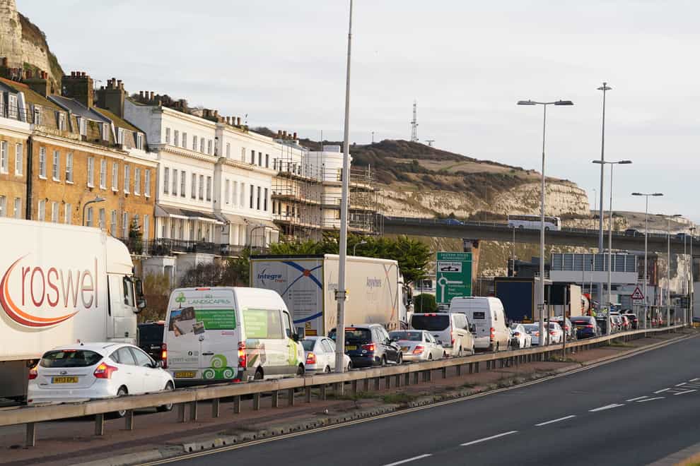 Traffic queues for ferries at the Port of Dover in Kent (Gareth Fuller/PA)