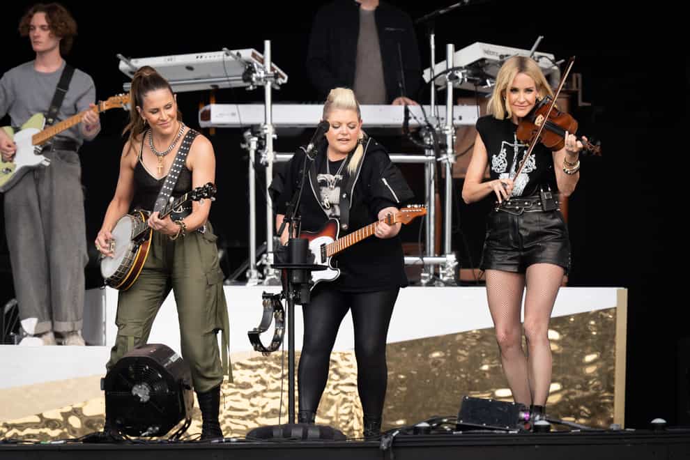 (left to right) Emily Robison, Natalie Maines and Martie Maguire of The Chicks perform on stage at BST Hyde Park in London (James Manning/PA)