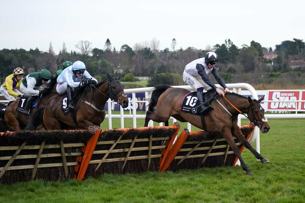 Kala Conti jumps the final flight in front at Leopardstown (Niall Carson/PA)