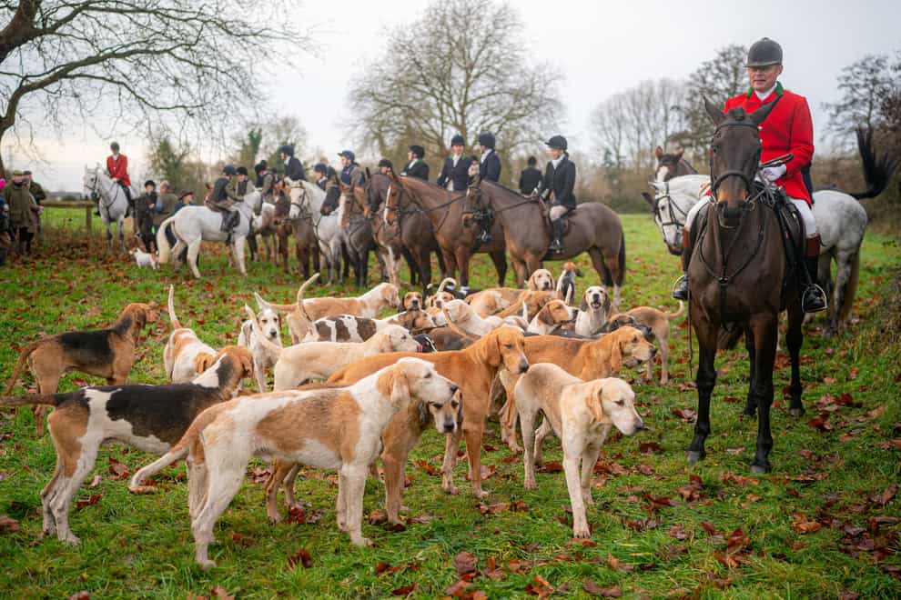 Riders and hounds during the Tedworth Hunt’s Boxing Day meet in Pewsey, Wiltshire (Ben Birchall/PA)