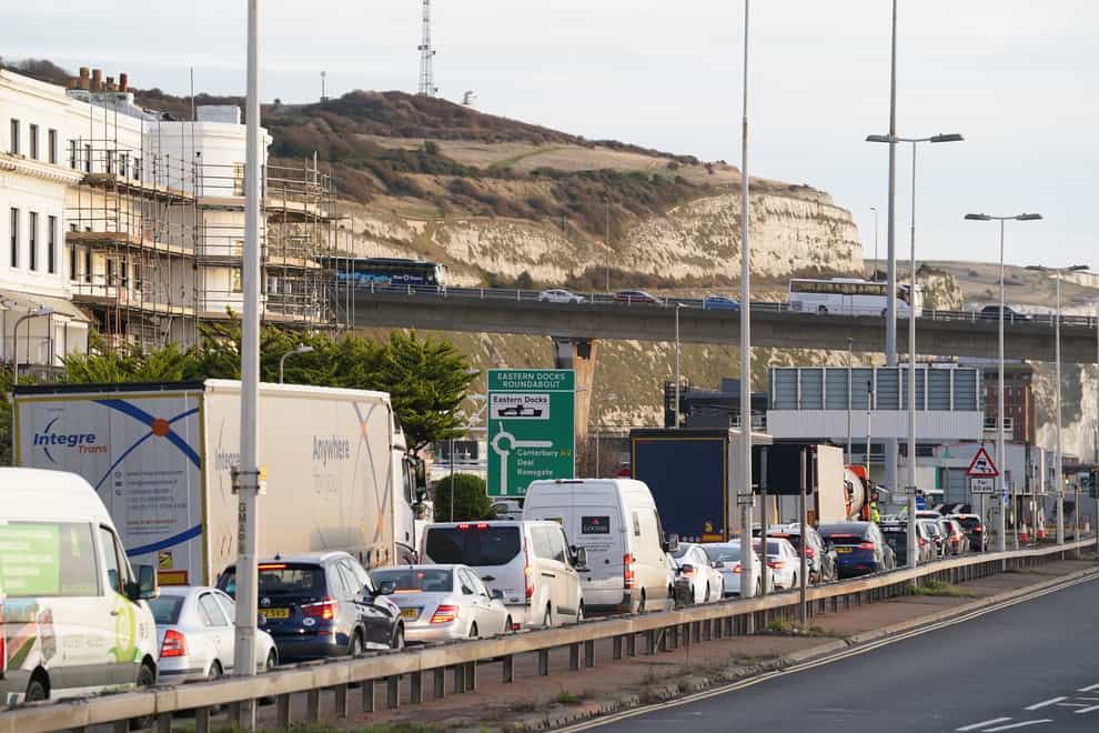 Traffic queues for ferries at the Port of Dover two days before Christmas. Wednesday saw three-hour delays for ferry passengers (Gareth Fuller/PA)