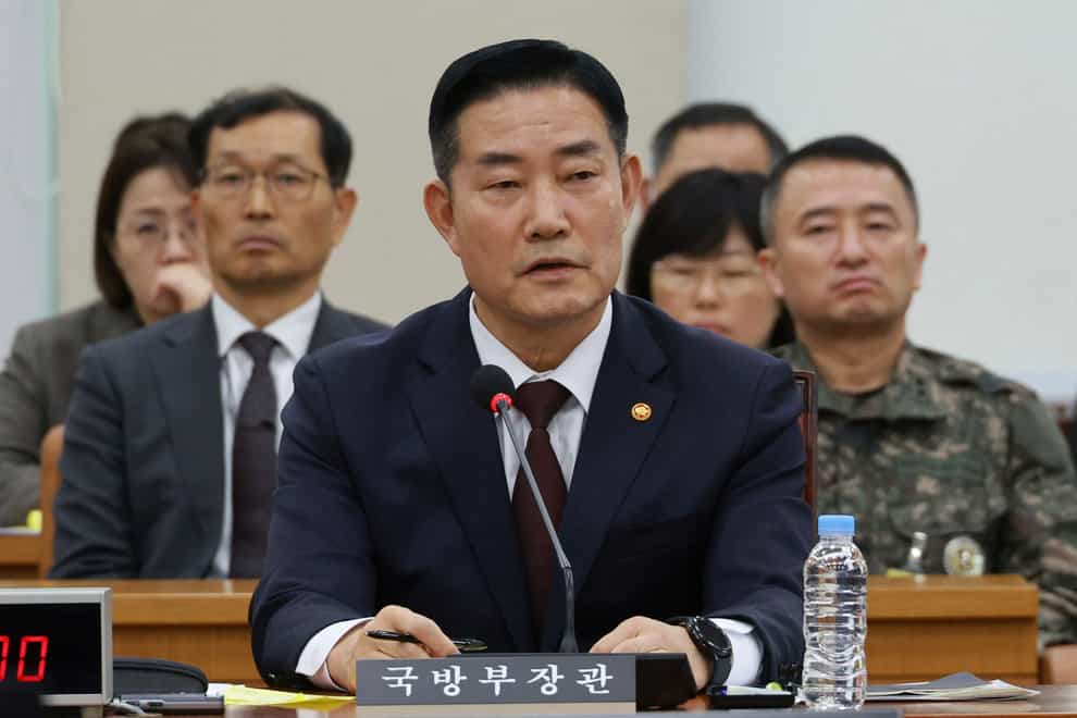 South Korean Defence Minister Shin Wonsik speaking during a committee at the National Assembly in Seoul, South Korea, in November (Han Jong-chan/Yonhap via AP)
