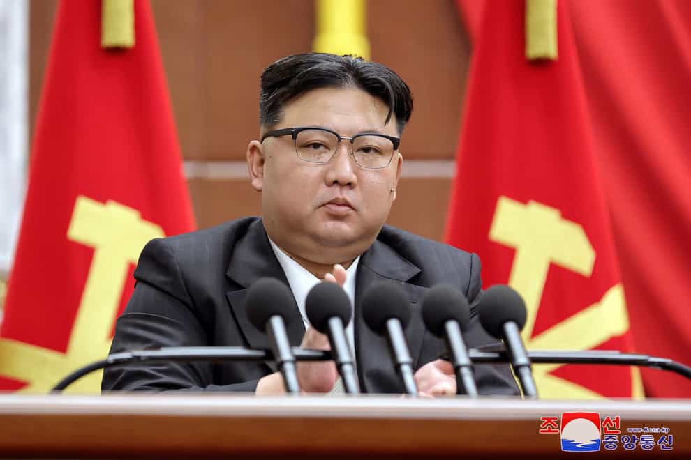 Photo provided by the North Korean government of North Korean leader Kim Jong Un delivering a speech to the ruling Workers’ Party meeting (Korean Central News Agency/Korea News Service/AP)