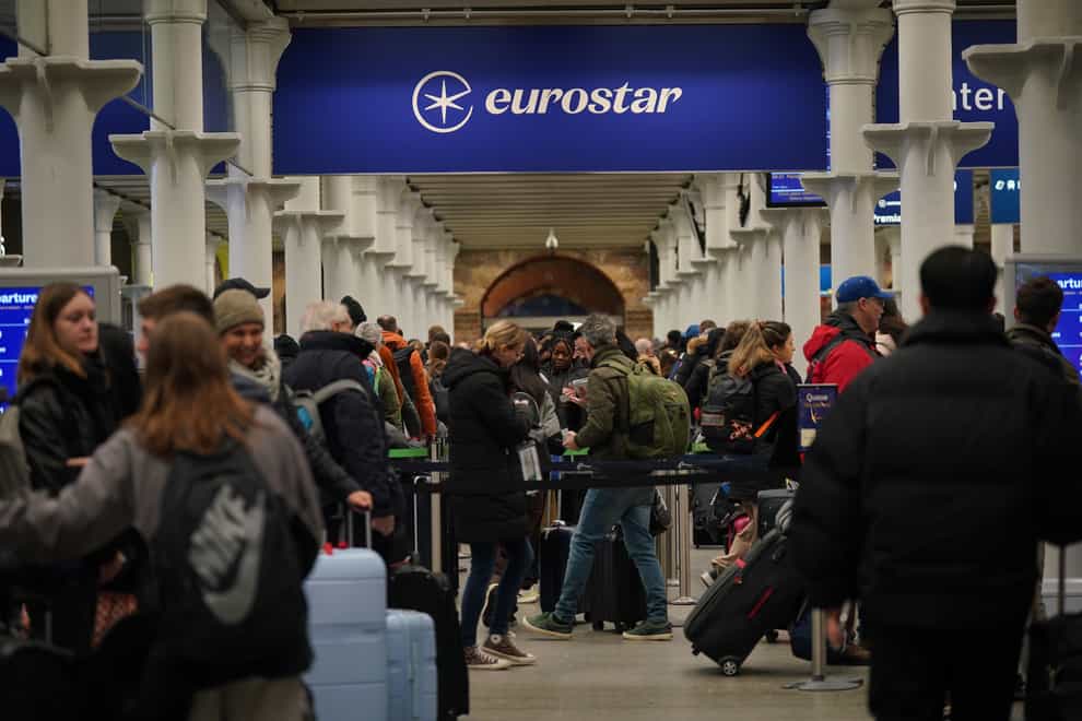 Passengers in line at the Eurostar terminal in St Pancras International station, central London (Yui Mok/PA)