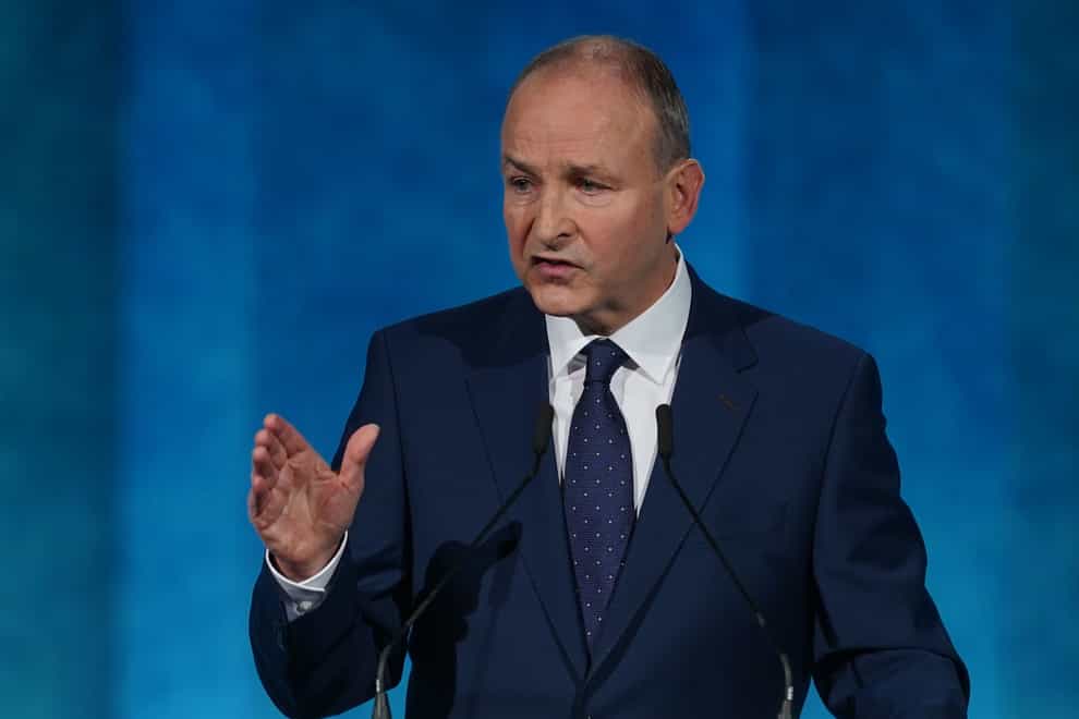 Party leader Micheal Martin addresses the Fianna Fail annual conference (Brian Lawless/PA)