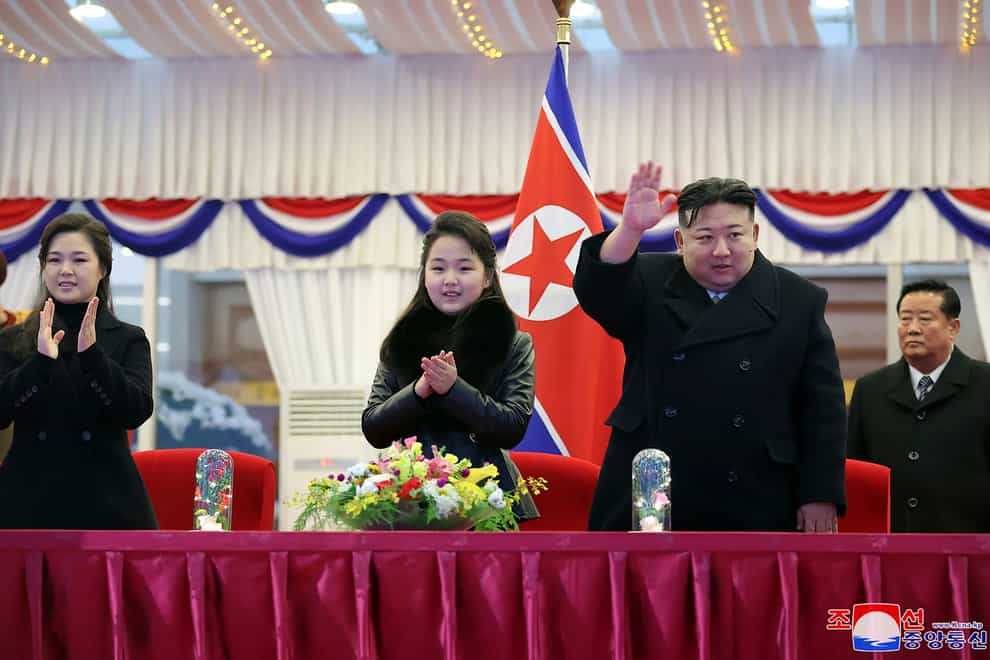 North Korean leader Kim Jong Un, second right, with his daughter and his wife Ri Sol Ju, left, celebrates the new year in Pyongyang (Korean Central News Agency/Korea News Service via AP)