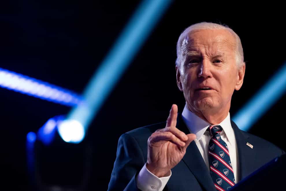 President Joe Biden speaks at a campaign event at Montgomery County Community College in Blue Bell, Pennsylvania (Stephanie Scarbrough/AP)