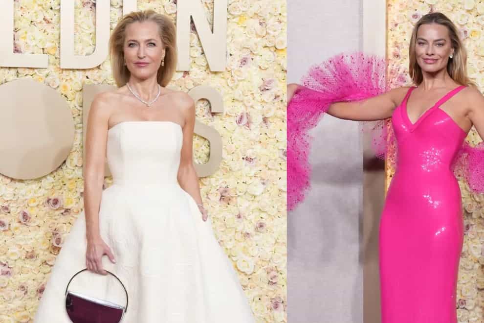 Gillian Anderson and Margot Robbie appeared on the red carpet at the Golden Globes 2024 (Jordan Strauss/AP)