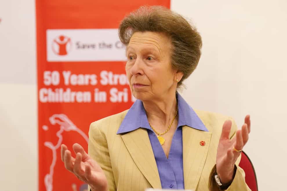 The Princess Royal during a visit to Save the Children’s HQ in Colombo during day one of a visit to mark 75 years of diplomatic relations between the UK and Sri Lanka (Jonathan Brady/PA)