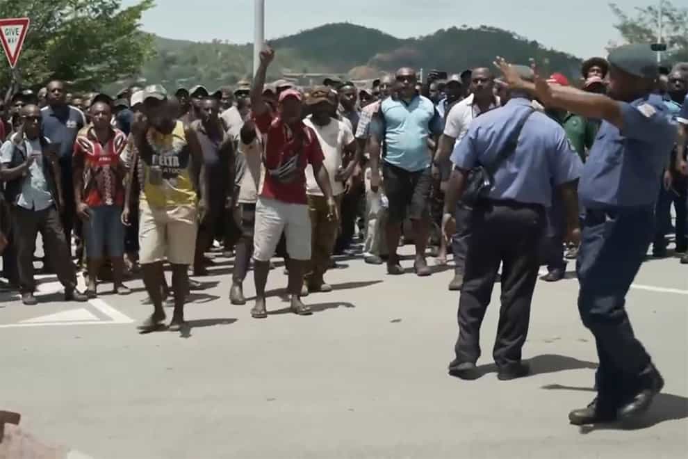 Image from a video shows a protest in Port Moresby, Papua New Guinea on Wednesday (Australian Broadcasting Corporation/AP)