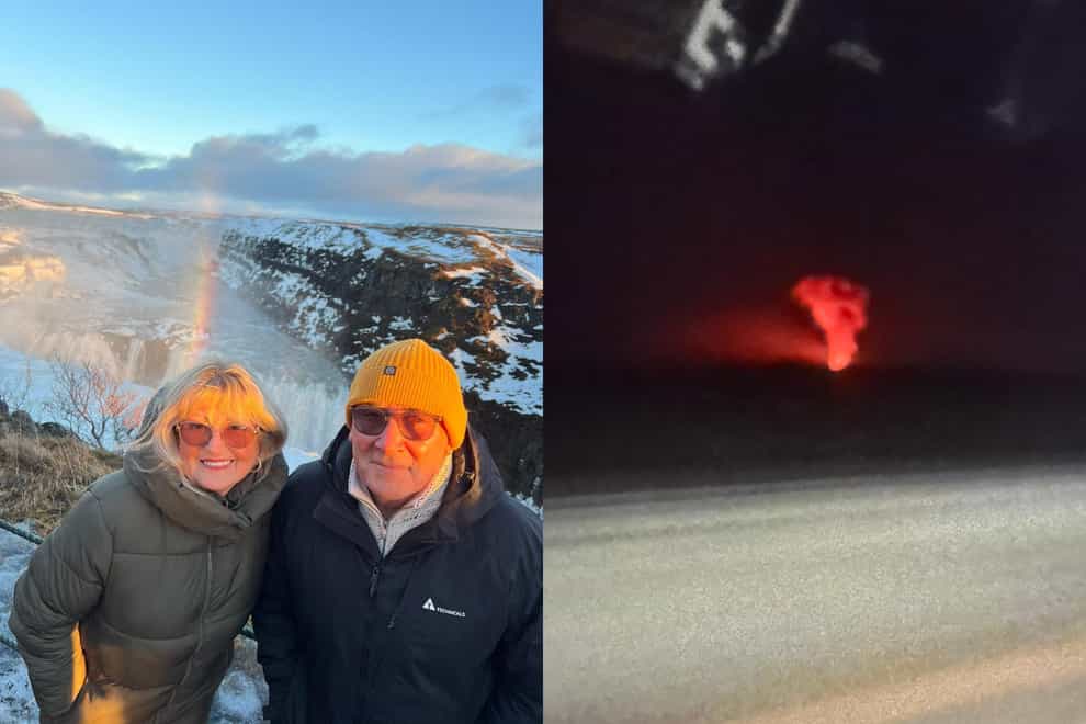 Lorraine Crawford and her husband John saw the volcano in Iceland erupting while they were on the way to the airport on Sunday morning (Lorraine Crawford/PA)