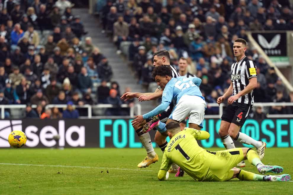 Manchester City’s Oscar Bobb scored a superb late winner at Newcastle (Owen Humphreys/PA)