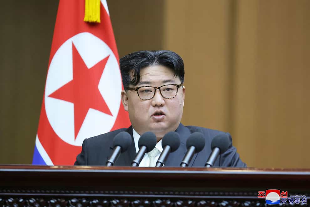 North Korean leader Kim Jong Un has said his country will no longer pursue reconciliation with South Korea and called for the North’s constitution to be rewritten to eliminate the idea of shared statehood between the war-divided countries (Korean Central News Agency/Korea News Service/AP)