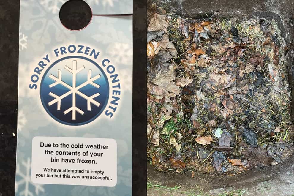 A North Hertfordshire resident’s bin was not collected after the content had frozen due to the cold weather (Mr Fursie/PA)