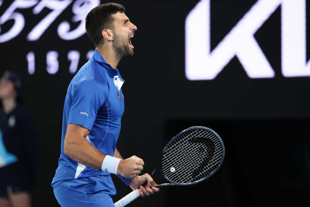Novak Djokovic celebrates after defeating Alexei Popyrin in their second round match at the Australian Open (Asanka Brendon Ratnayake/AP)