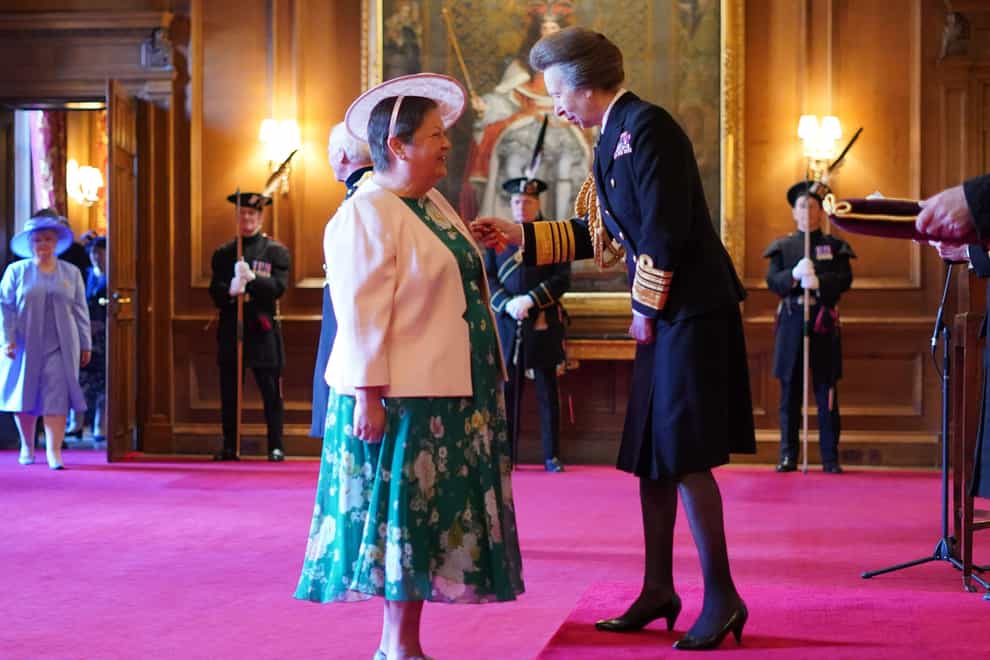 Scottish Labour deputy leader Dame Jackie Baillie received her honour from the Princess Royal (Jane Barlow/PA)