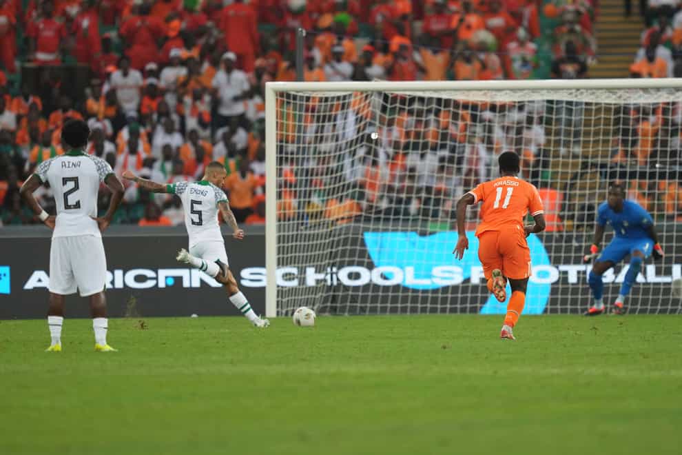 Nigeria’s William Troost-Ekong scored the winning goal against Ivory Coast (Sunday Alamba/AP)