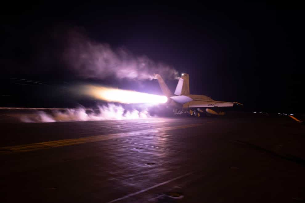 This image provided by the US Navy shows an aircraft launching from USS Dwight D Eisenhower (CVN 69) during flight operations in the Red Sea (Kaitlin Watt/US Navy via AP)