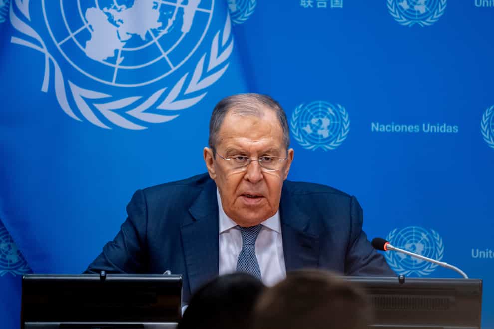 Russia foreign minister Sergey Lavrov speaks at a media briefing on Wednesday at United Nations Headquarters (Peter K Afriyie, AP)