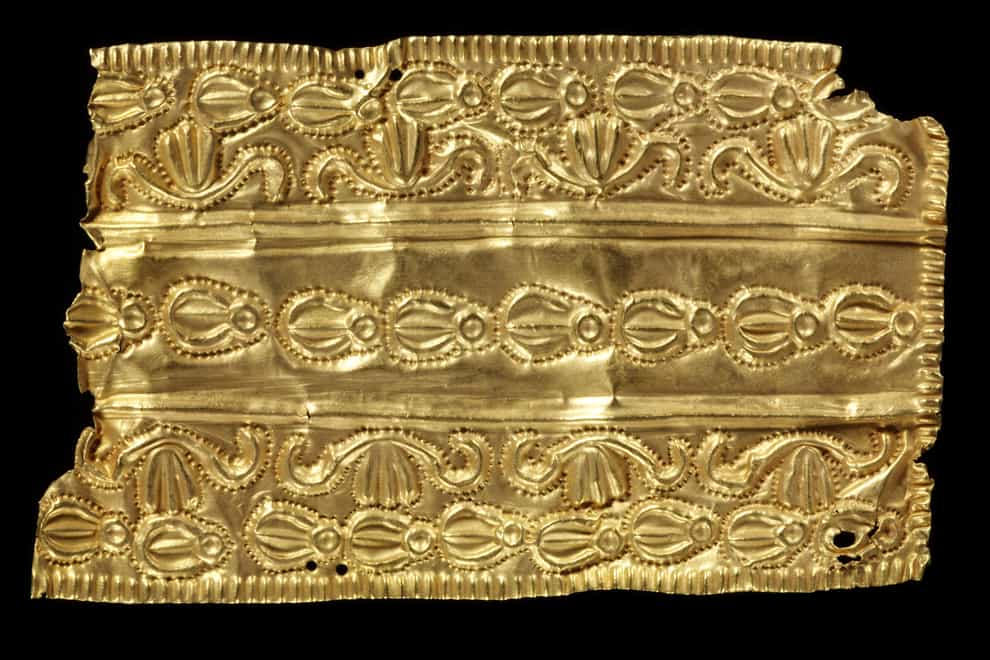 An oblong gold repousse ornament, one of a selection of Asante Gold taken from Ghana over 100 years ago that will be loaned back by the UK to Ghana (V&A/PA)