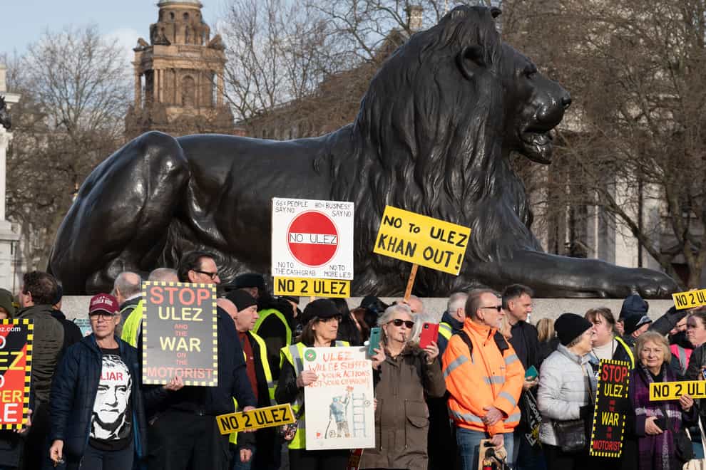 People during an anti-Ulez protest in Trafalgar Square (Stefan Rousseau/PA)