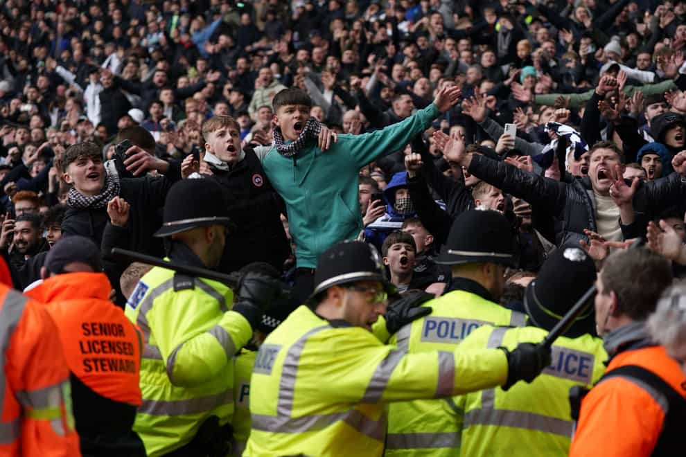 Fans clashed with police at West Brom (Bradley Collyer/PA)