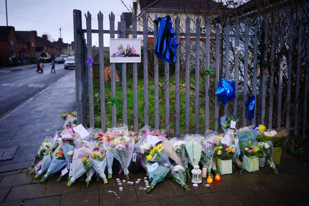 Flowers and tributes near to the scene in Bristol where Mason Rist,15, and Max Dixon, 16 were stabbed (Ben Birchall/PA)