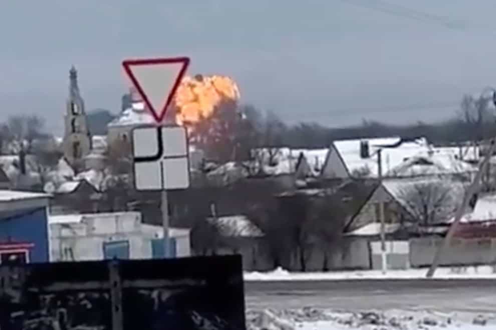 The Il-76 transport plane crashed in a fireball in the Belgorod region (Validated UGC video via AP)