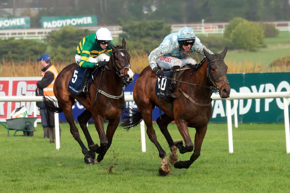 Kargese ridden by Danny Mullins (right) on their way to winning at Leopardstown (Damien Eagers/PA)