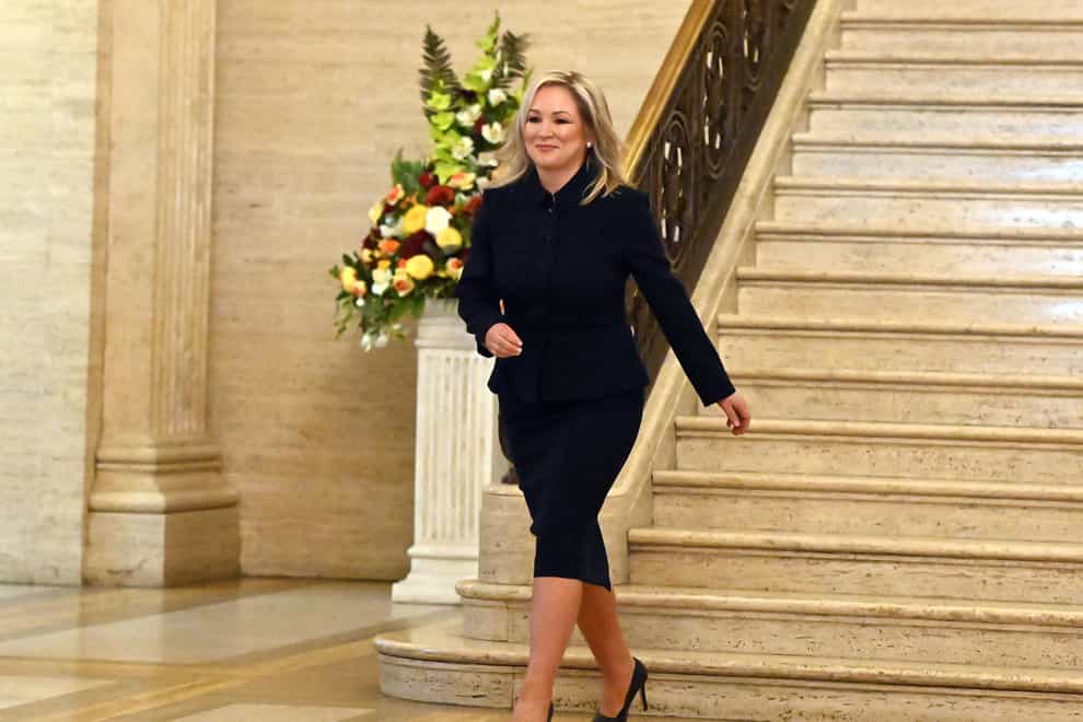 Sinn Fein vice president Michelle O’Neill in the Great Hall at Parliament Buildings at Stormont (Oliver McVeigh/PA)