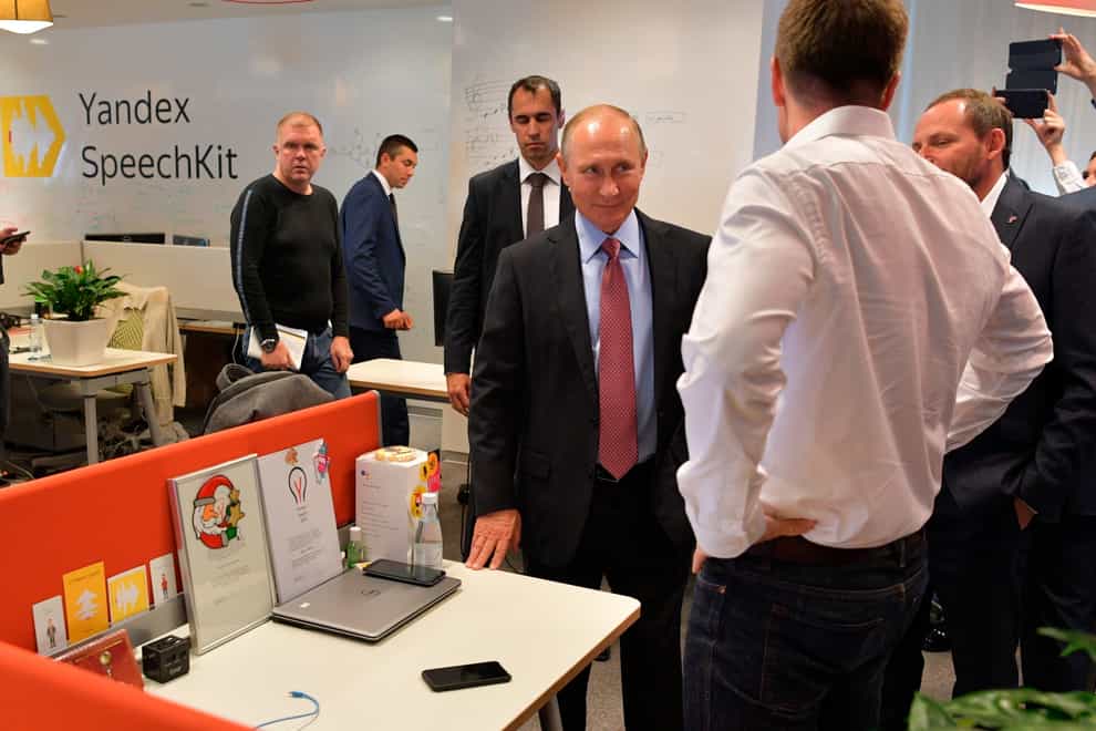 Russian President Vladimir Putin visiting Russia’s largest internet search engine Yandex’s headquarters in Moscow (Alexei Druzhinin, Sputnik, Kremlin Pool Photo via AP)
