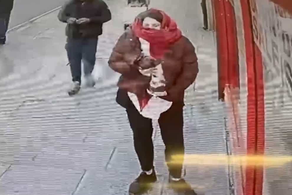 CCTV footage was shown in court of Constance Marten holding baby Victoria under her coat outside Special Connection in East Ham, London (Met Police/PA)
