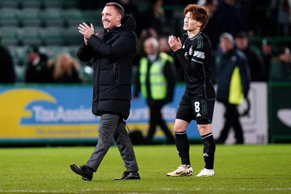 Brendan Rodgers applauds the fans at Easter Road (Jane Barlow/PA)