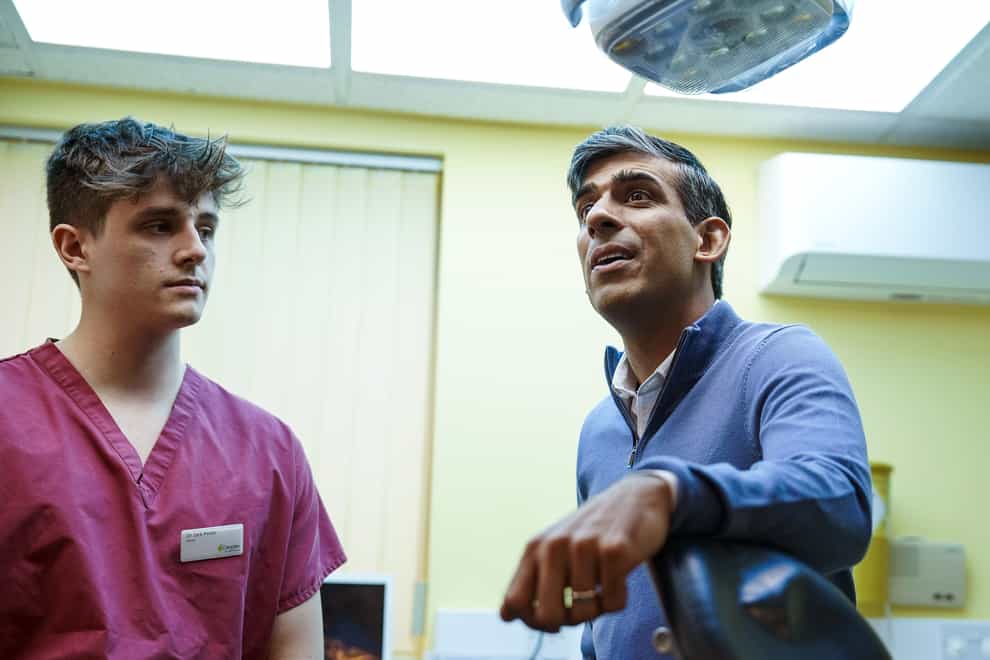 Rishi Sunak has visited a dental practice in Newquay, Cornwall (Hugh Hastings/PA)