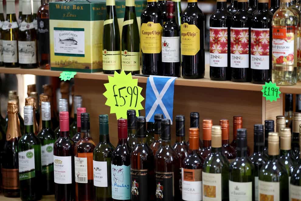 The Scottish Government has announced plans to increase the minimum price at which alcohol can be sold to 65p a unit from the end of September (Jane Barlow/PA)