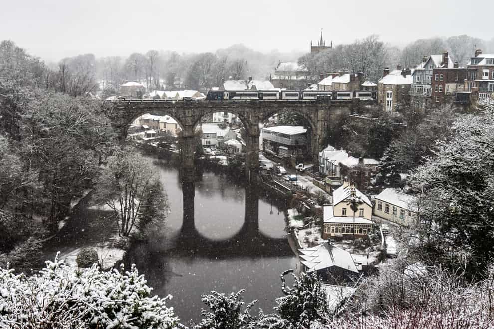 Snow falls in Knaresborough, in North Yorkshire. Picture date: Thursday February 8, 2024. (Danny Lawson/PA)