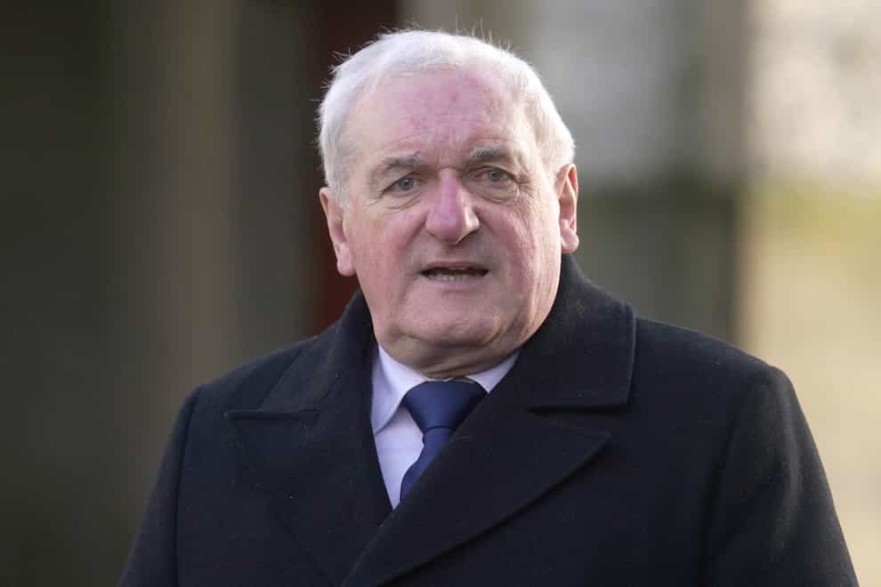 Former taoiseach Bertie Ahern, arrives for the state funeral of former taoiseach John Bruton (Brian Lawless/PA)