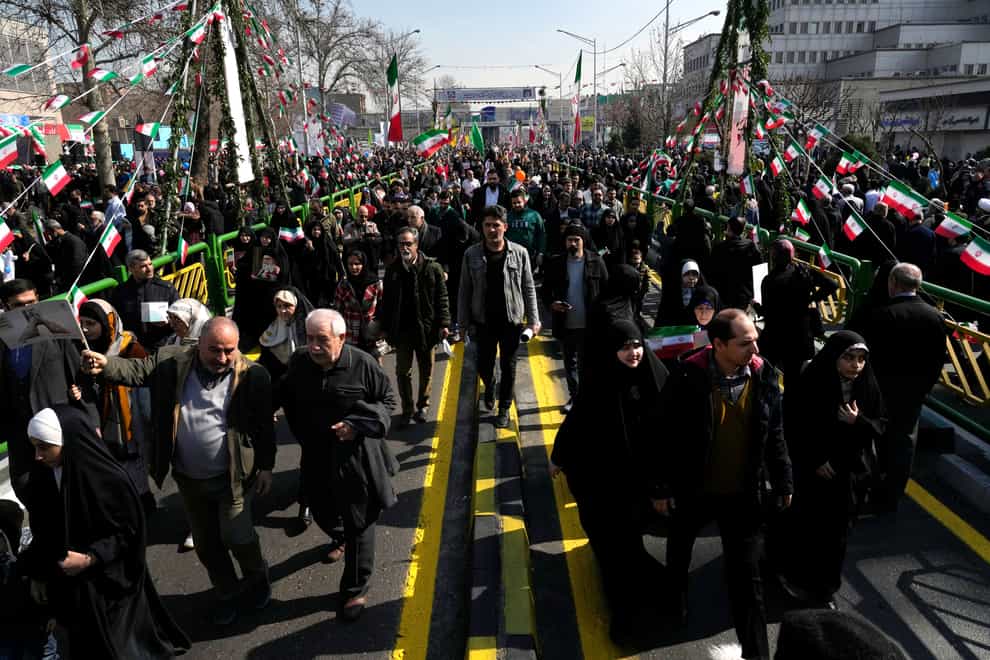 Iran has marked the 45th anniversary of the 1979 Islamic Revolution amid tensions gripping the wider Middle East over Israel’s continued war on Hamas in the Gaza Strip (Vahid Salemi/AP)