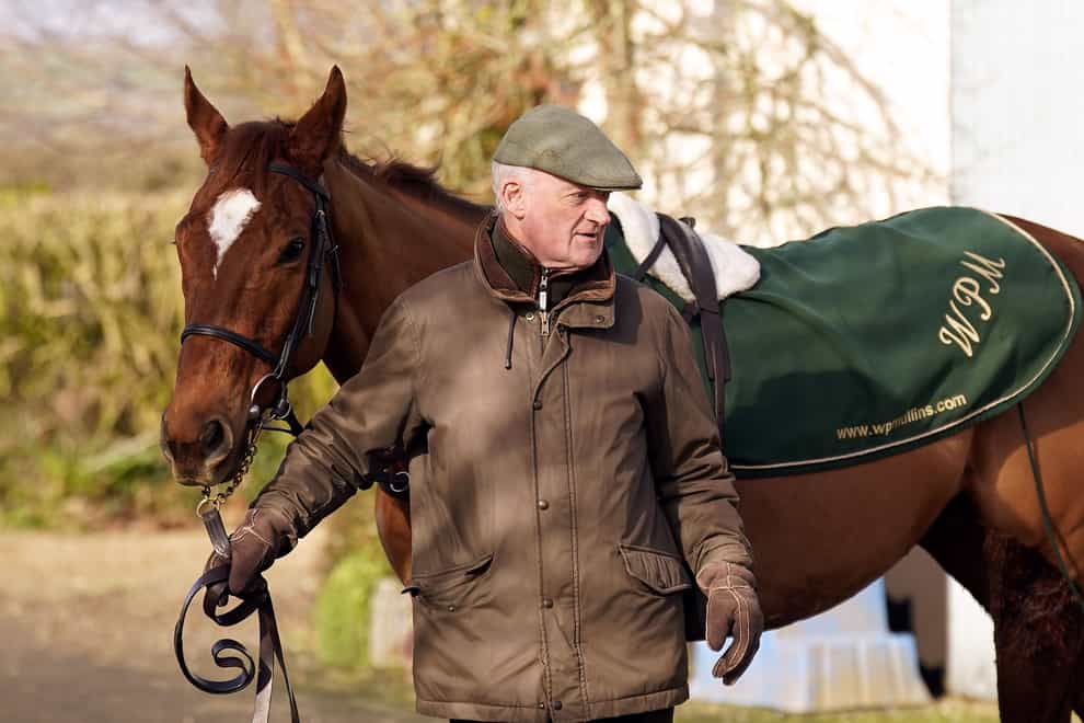 Willie Mullins and State Man during a yard visit on Monday (Niall Carson/PA)