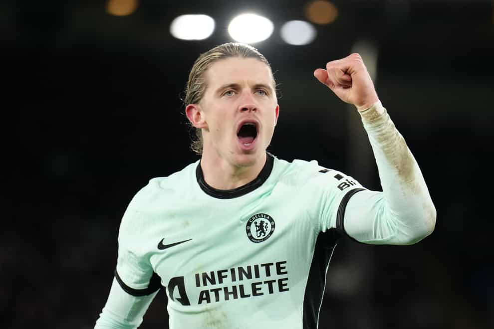 Chelsea’s Conor Gallagher celebrates scoring their side’s first goal of the game during the Premier League match at Selhurst Park, London. Picture date: Monday February 12, 2024.