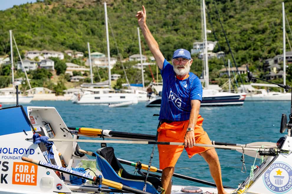 Frank Rothwell, 73, completed a 3,000-mile row across the Atlantic for the second time, beating his own Guinness World Record (World’s Toughest Row/PA)