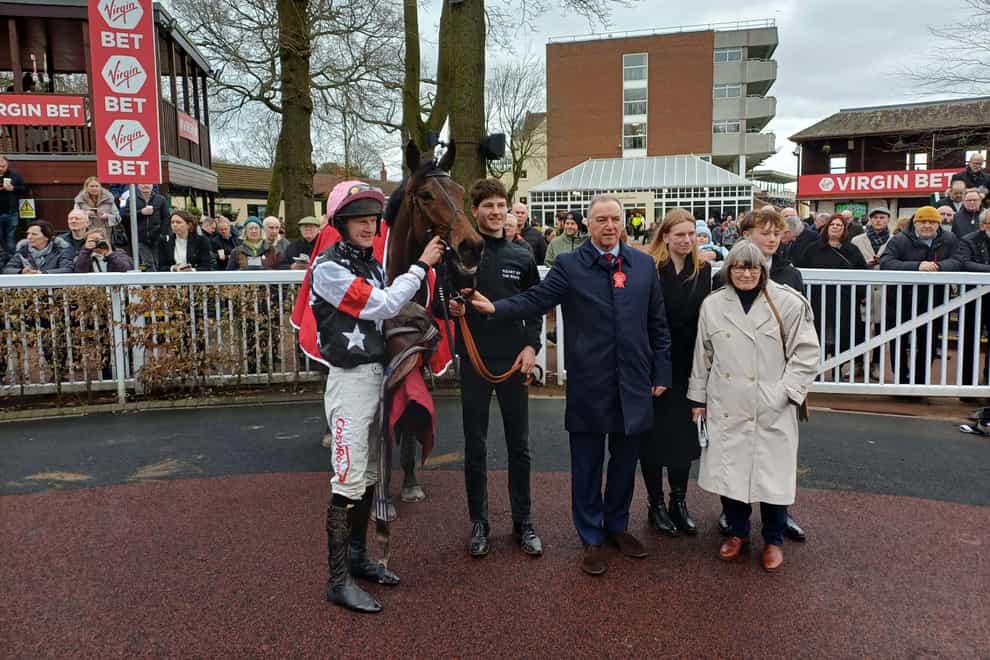 Salver with connections after winning the Victor Ludorum Juvenile Hurdle at Haydock (Ashley Iveson/PA)