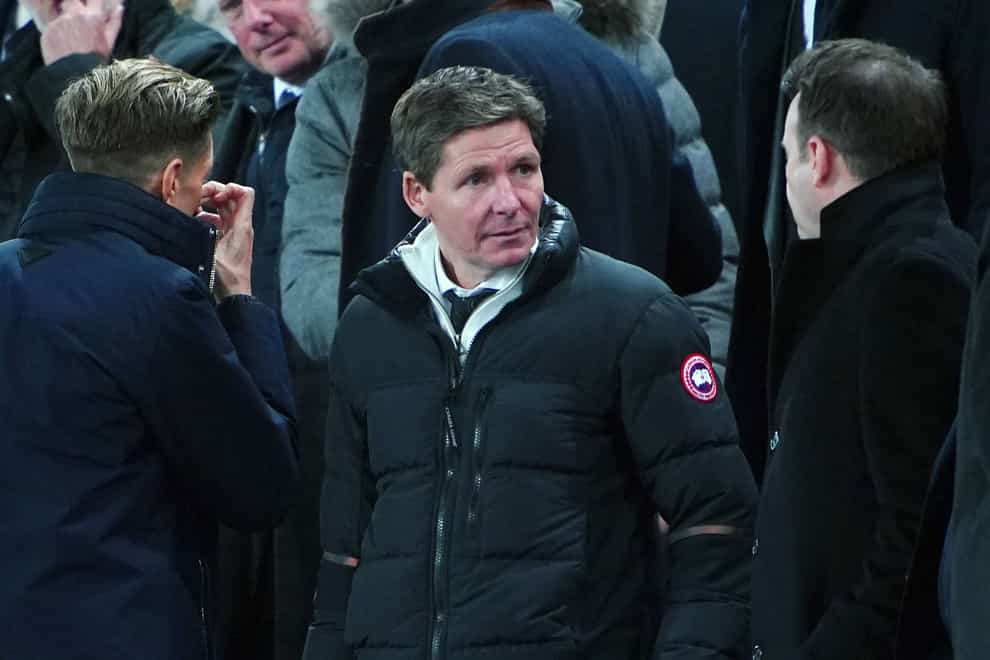 Oliver Glasner was in the stand to watch Crystal Palace’s clash with Everton (Peter Byrne/PA)