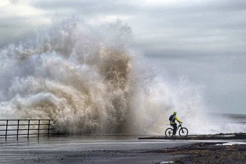 Huge waves crash against the sea wall near Whitley Bay. Issue date: Sunday February 11, 2024.