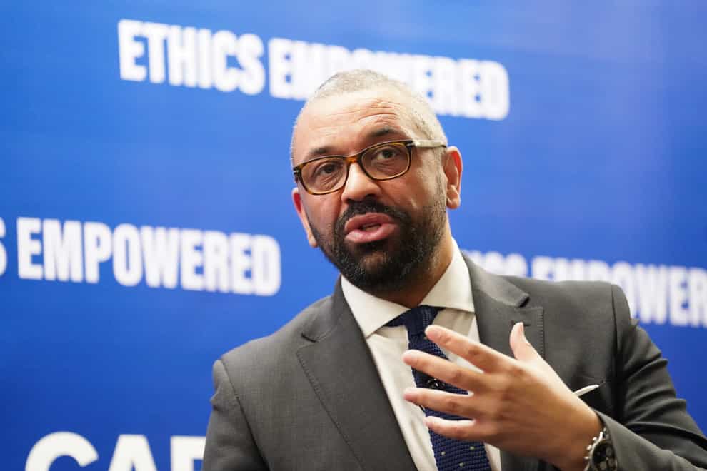 Home Secretary James Cleverly delivers a speech at the Carnegie Council for Ethics in International Affairs in New York (Stefan Rousseau/PA)