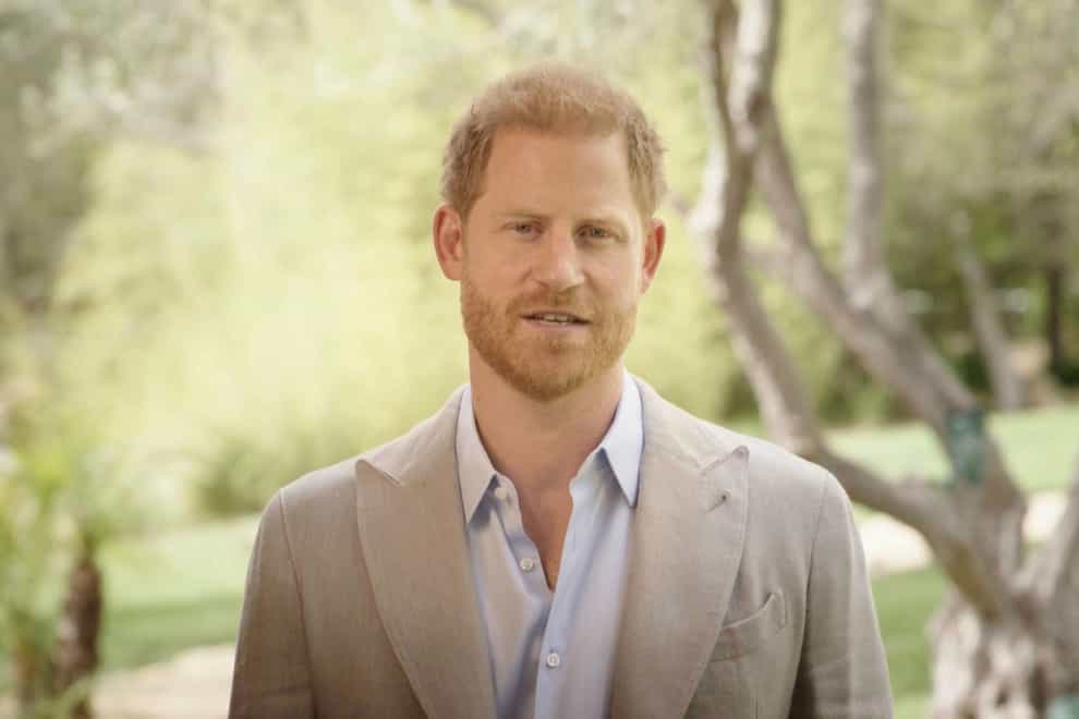 The Duke of Sussex in the Sport Gives Back Awards video message (Sport Gives Back Awards/ITV/PA)