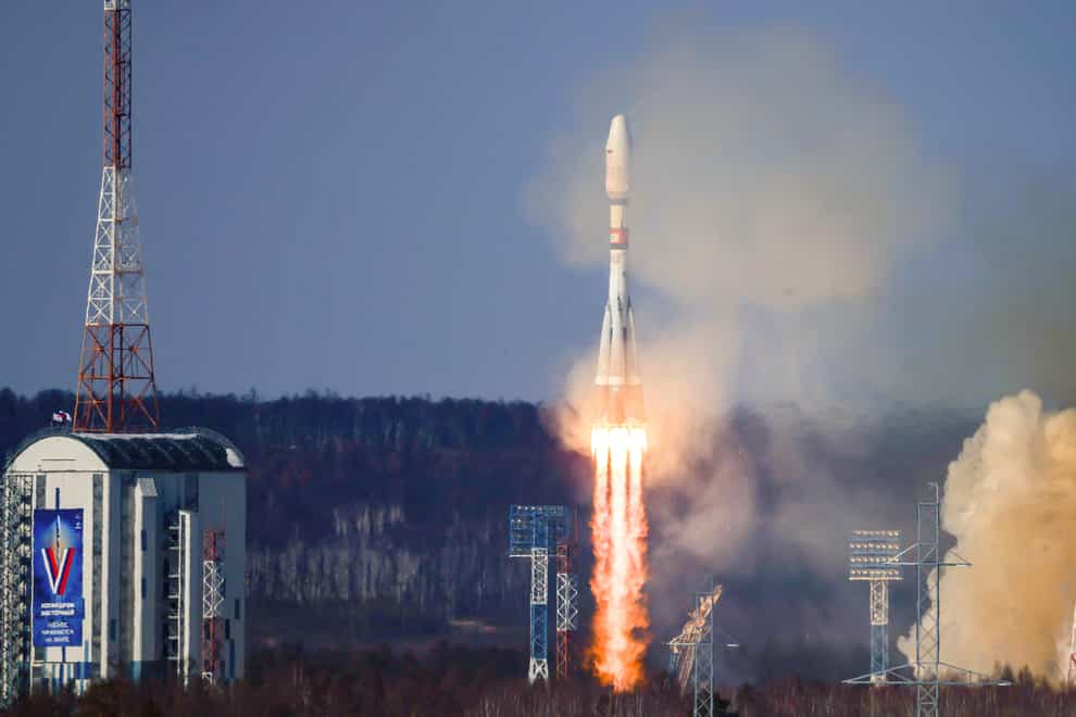The Soyuz rocket blasts off at the Vostochny cosmodrome (Roscosmos space corporation via AP)