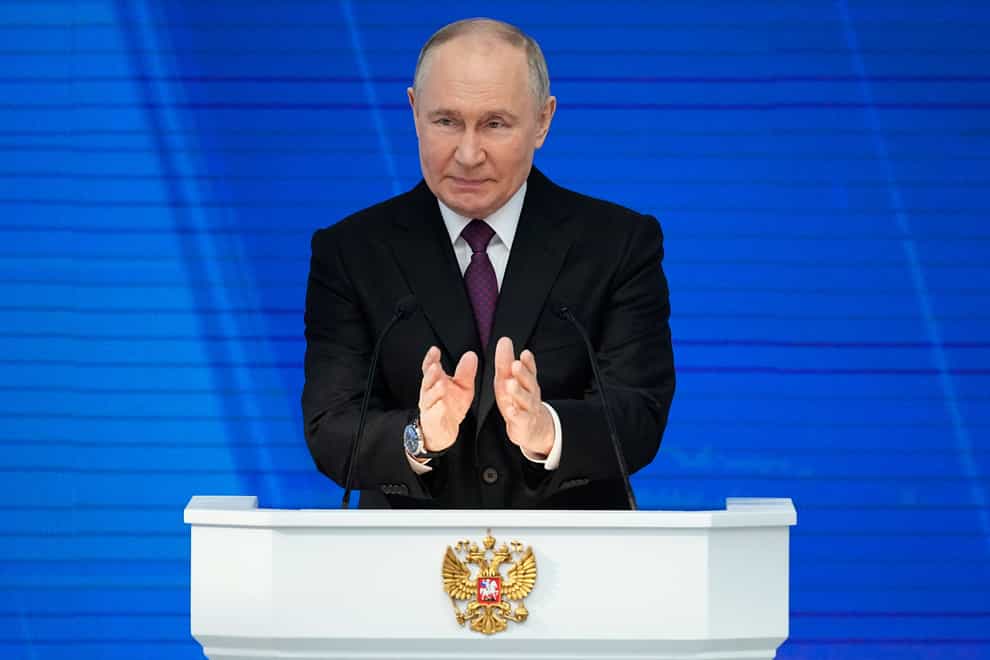 Russian President Vladimir Putin delivers his state-of-the-nation address (Alexander Zemlianichenko/AP)