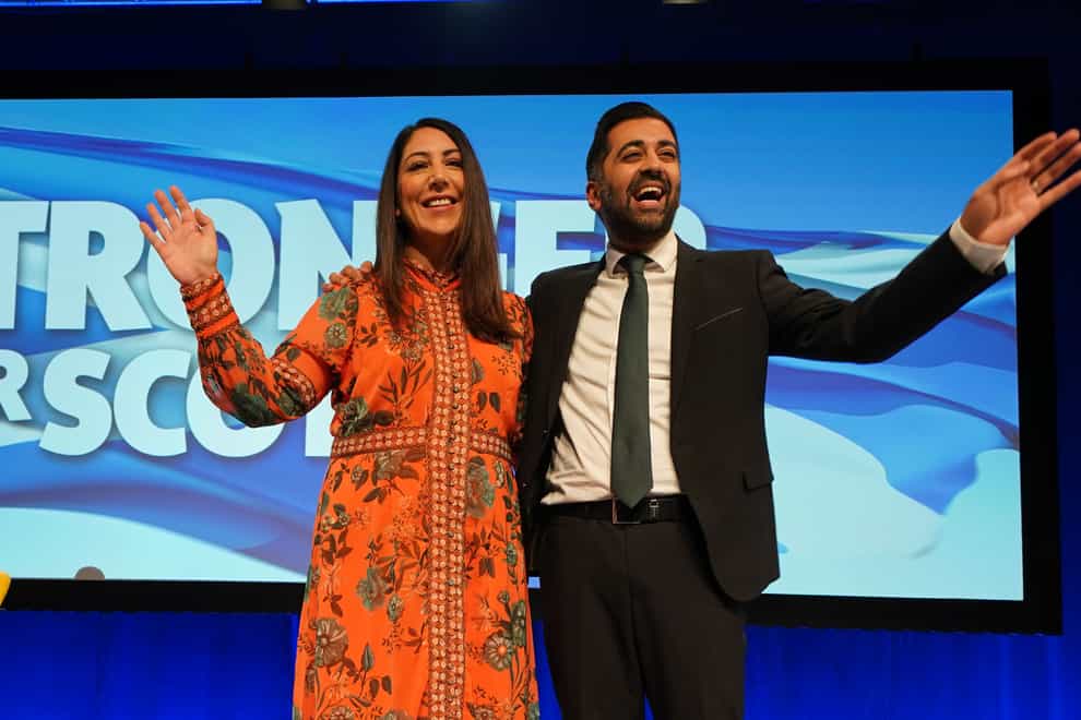Humza Yousaf and his wife Nadia El-Nakla are expecting a baby in July (PA)